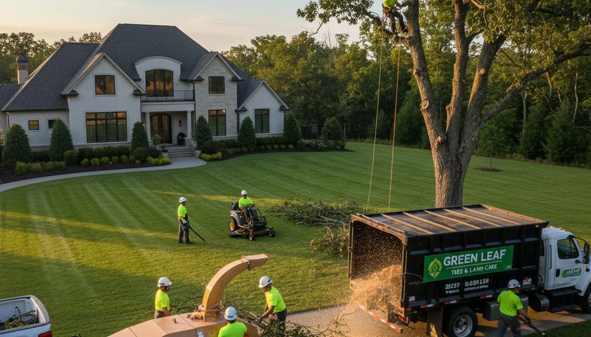 Professional lawn and tree service crew maintaining residential yard in Lakeland, FL
