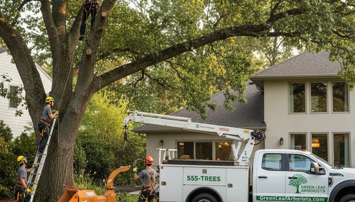 Arborist pruning oak tree branches in Lakeland, FL for professional tree care and safety