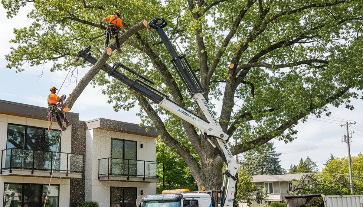 Professional tree removal service in Lakeland, FL safely cutting and hauling away damaged trees
