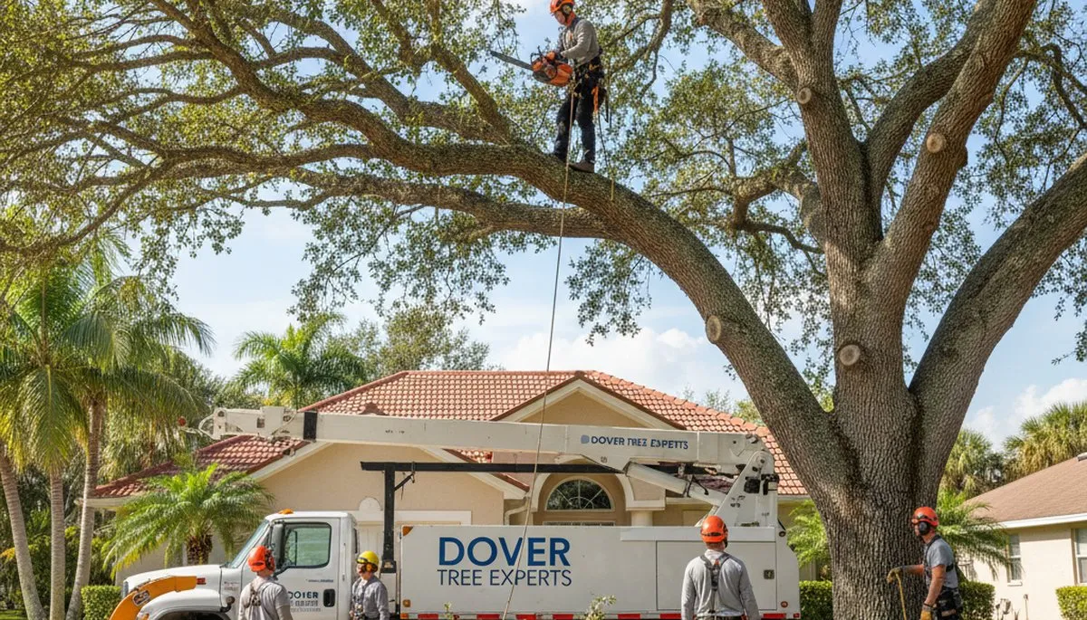 Professional tree removal service in Lakeland FL safely cutting and clearing large oak trees