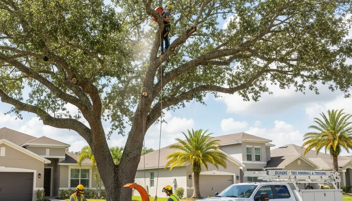 Professional tree removal service in Lakeland FL safely cutting and clearing large oak tree