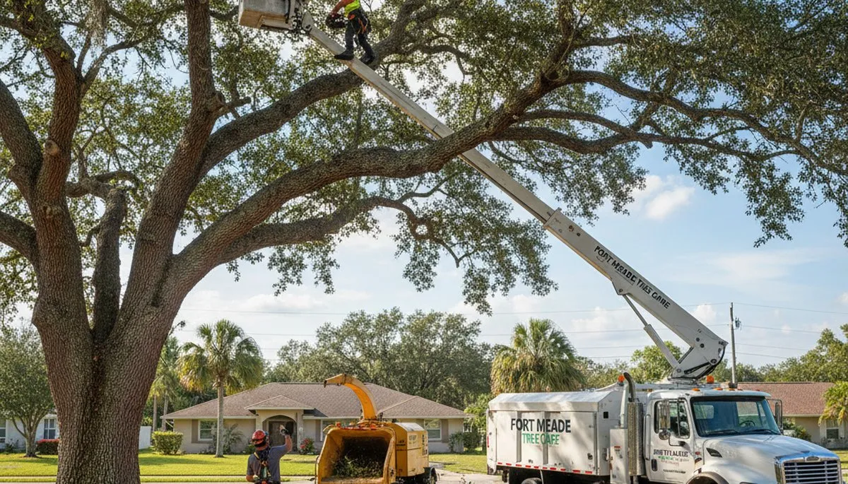 Professional tree removal service in Lakeland FL safely cutting and clearing large oak trees