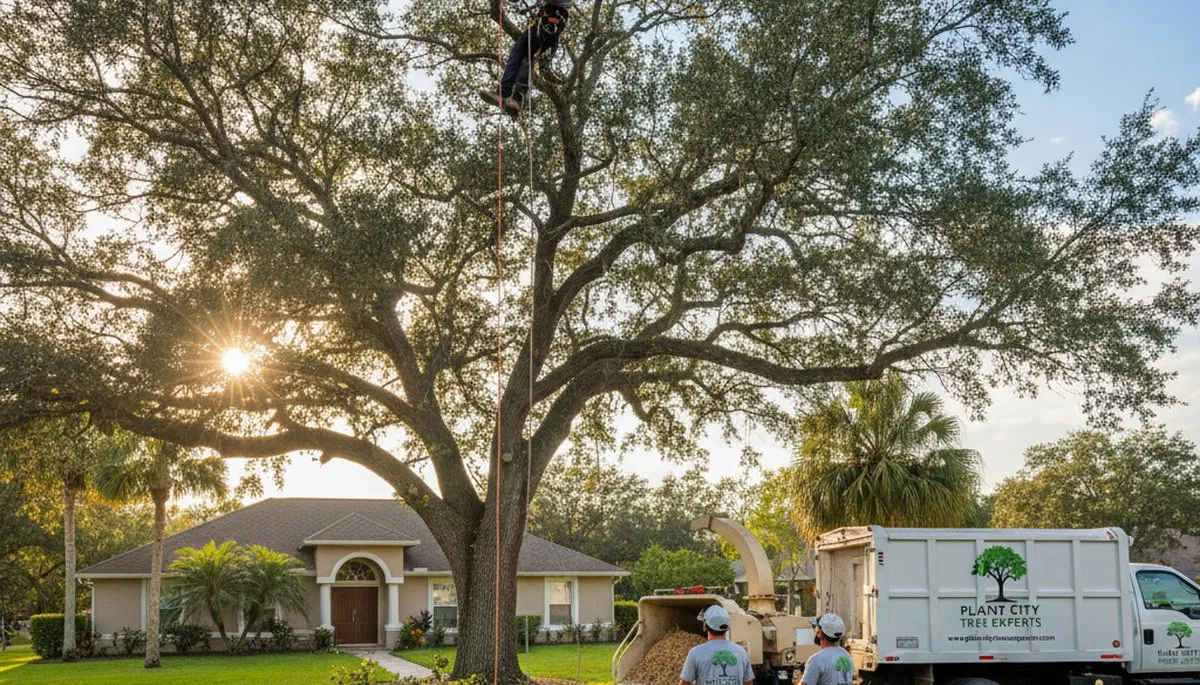 Professional tree removal service in Lakeland FL safely clearing large oak trees